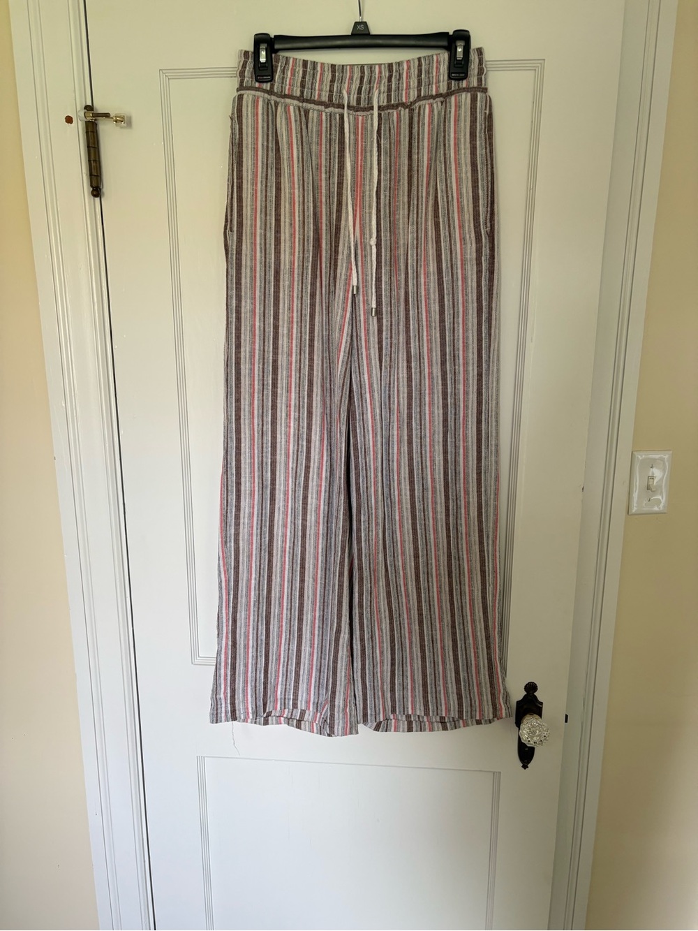 Striped Wide-Leg Linen Blend Pants - Red, Gray, Cream